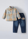 Kids Checkered Cotton Shirt & Denim Pants Co-Ord Set | Premium 2-Piece Casual Outfit for Boys & Girls
